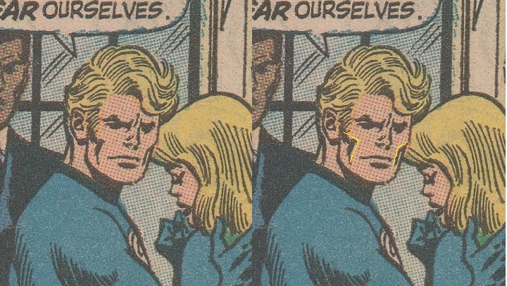johnny storm #1 head comparison showing right angle feature