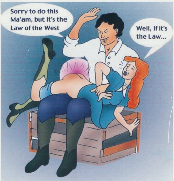 woman accepts a spanking as the law of the west