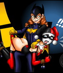 Batgirl spanks Harley Quinn