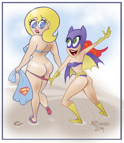 batgirl spanks supergirl at the beach