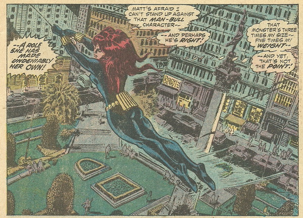 black widow swinging over new york