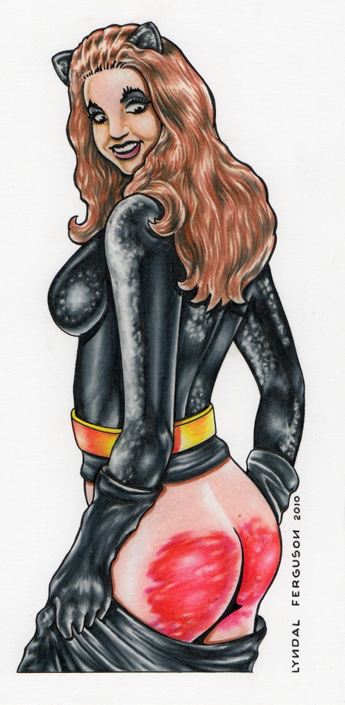 lyndal ferguson drawing of a post-spanking catwoman