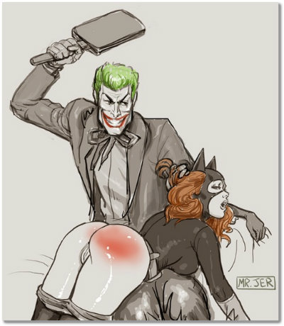 joker spanks batgirl with paddle art by mr jer
