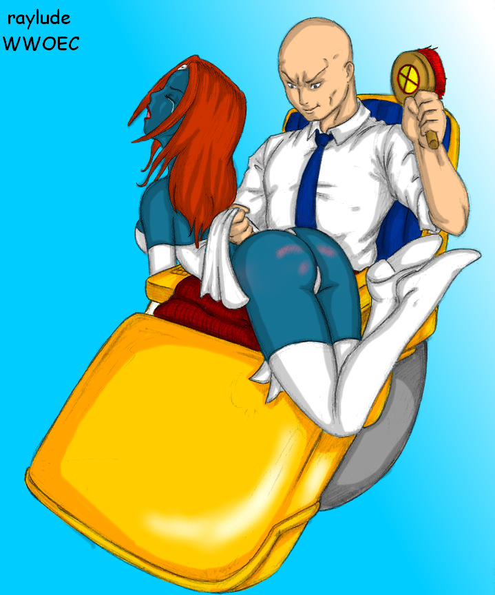 professor x spanks mystique over the knee with a hairbrush by raylude