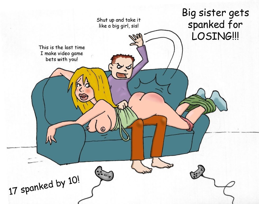 boy spanks his big sister