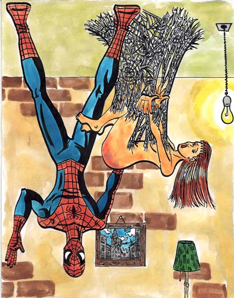 spider-man spanks MJ on the ceiling