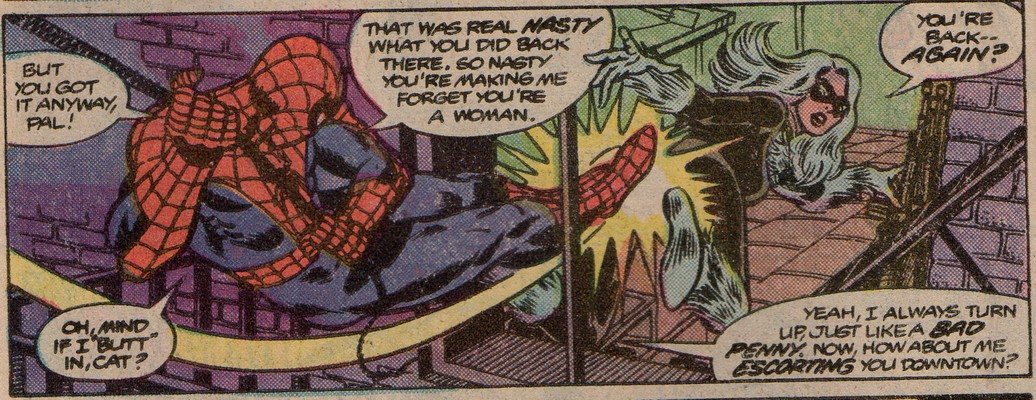 spider-man kicks black cat in the butt