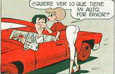 condorito's girl friend yayita bends over a car door