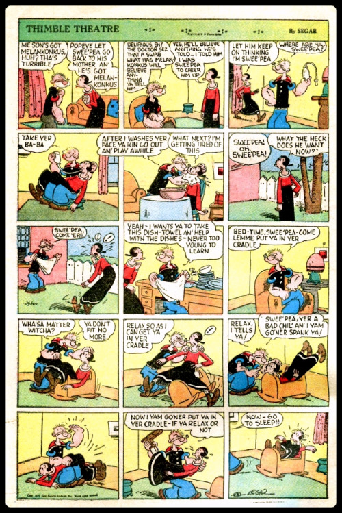 popeye strip in king comics #28 in which he spanks olive oyl