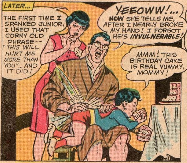 Clark Kent tries to spank super-son, from the inside of Superman #192