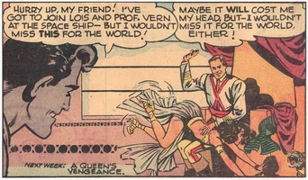 Superman watches as Queen Arda is spanked by her suitor