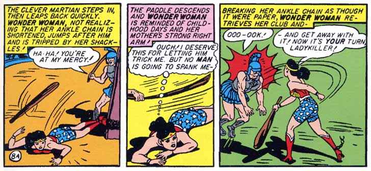 interior page of Wonder Woman on ground getting spanked