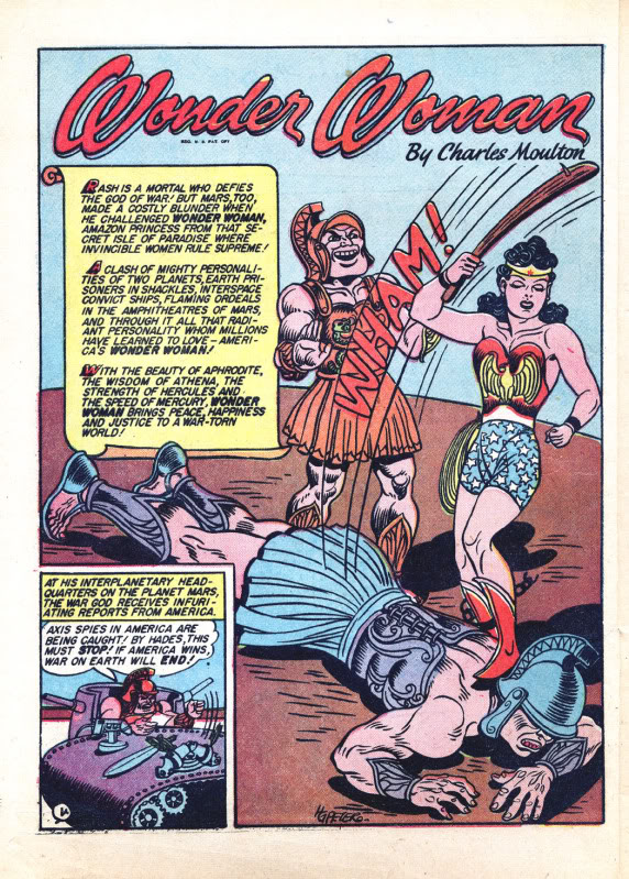 splash page of Wonder Woman spanking soldier