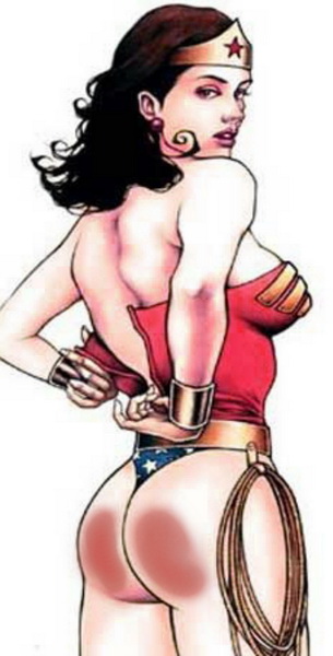 wonder woman strips and displays her red bottom