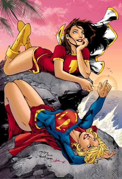 Supergirl and Mary Marvel drawn by Ed Benes