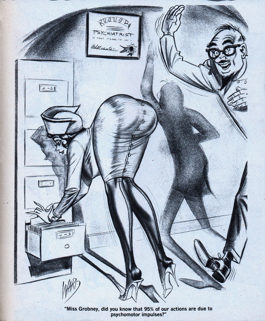 bill ward spanking cartoon with doctor whacking nurse as she bends over the files