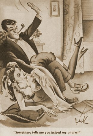 hugh hefner spanks a willing woman in a cartoon by kirk stiles