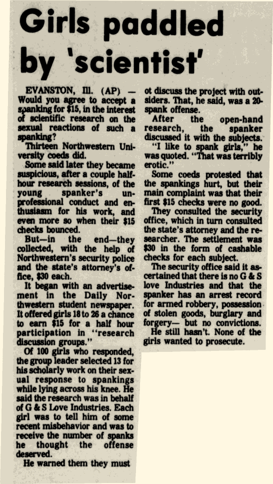 end result newspaper story NW coeds spanked