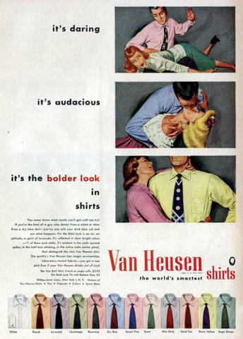 van heusen shirt ad with well-dressed man spanking his woman