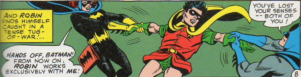 The relationship between Batman, Batgirl, and Robin could get strange at times.  From Detective Comics #369 (Nov. 1967).  Art by Gil Kane and Sid Greene.