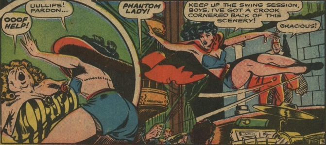 Phantom Lady as close to being in spanking position as we could find.