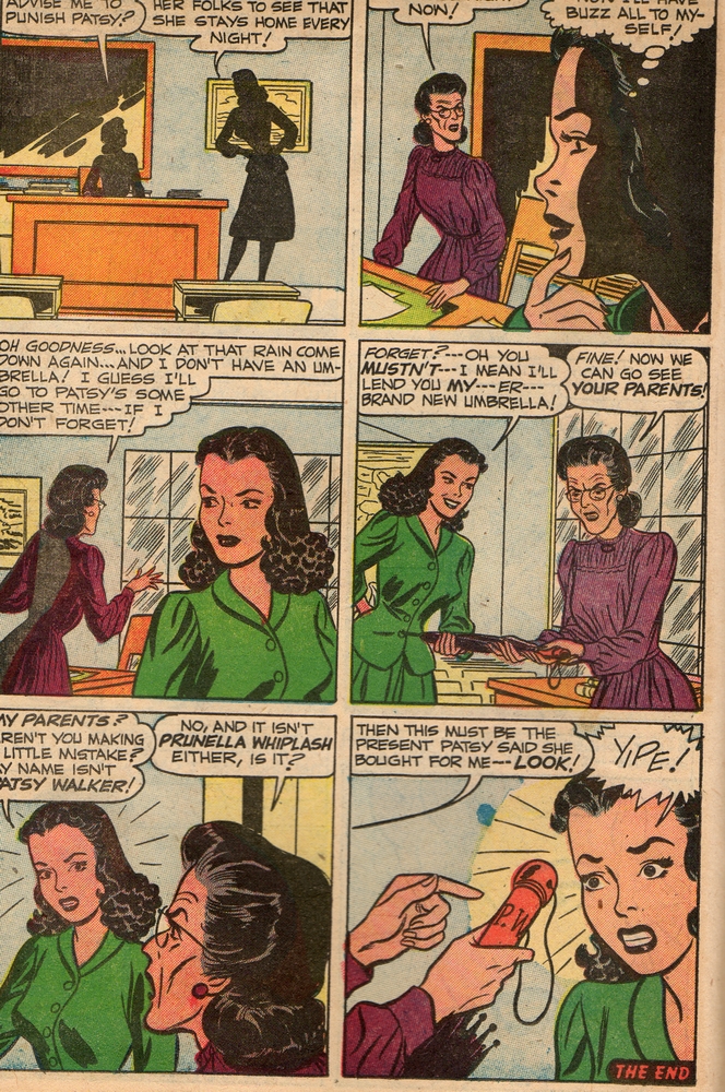 Hedy's schemes are exposed, but where's the spanking?  From Miss America, Sept. 1952.