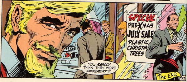 Green Arrow wastes his time and ours by moaning about plastic Christmas trees, instead of kicking ass like a superhero should!  Copyright DC Comics Inc.