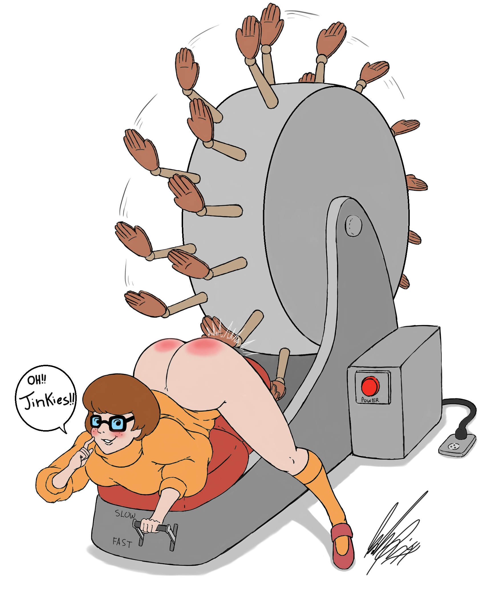 velma getting spanked by a machine
