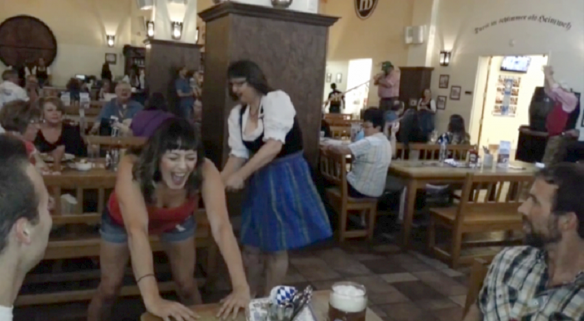six young women get paddled at the hofbrauhaus