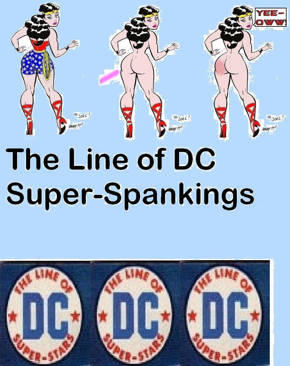 collage of dc insignia and wonder woman with bare bottom