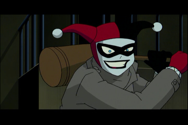 harley quinn with mallet and evil grin