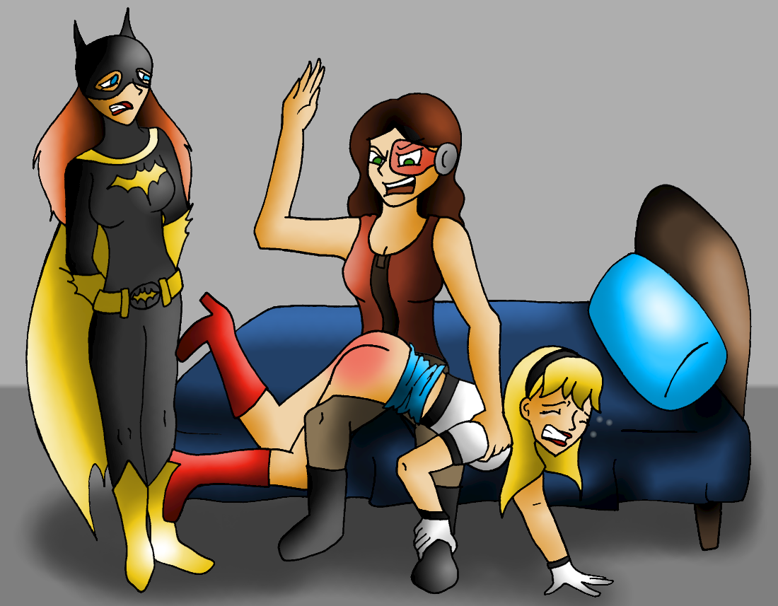 captain zani spanks supergirl and batgirl art by zani-alone.