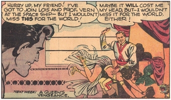 Superman watches as Queen Arda is spanked by her suitor