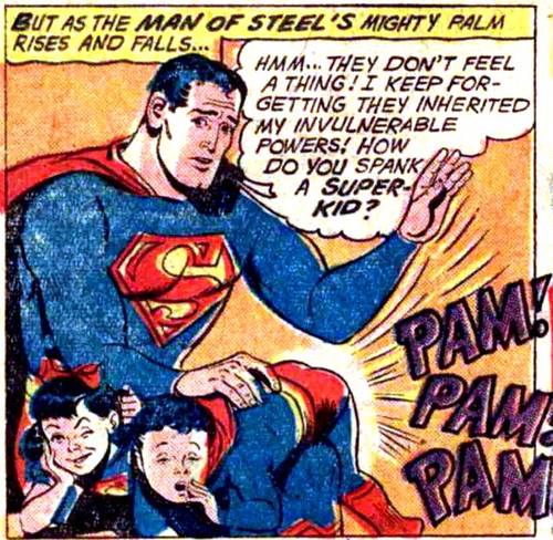 superman tries to spank his super-tots
