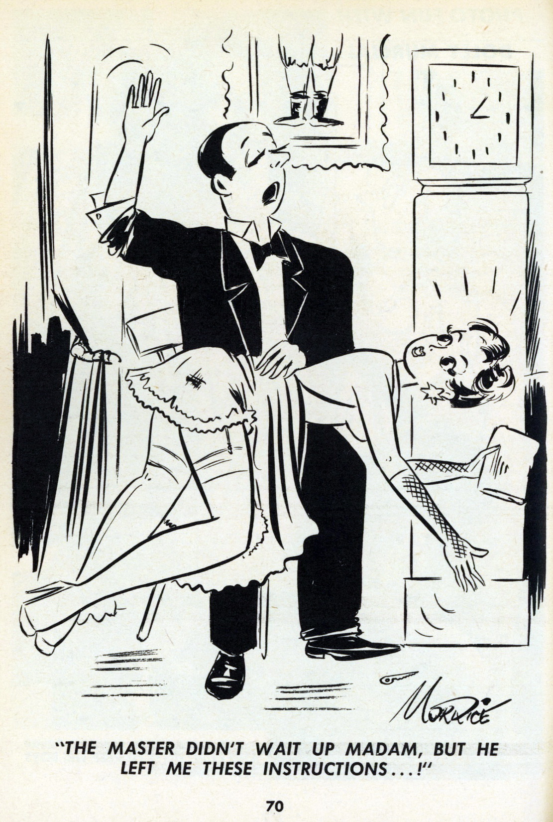 george morrice butler spanks mistress of the house for coming home late.