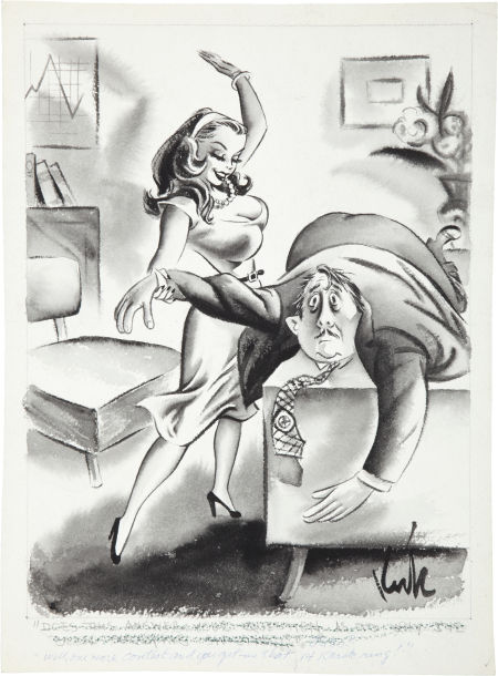 woman spanks man in unique kirk stiles cartoon.