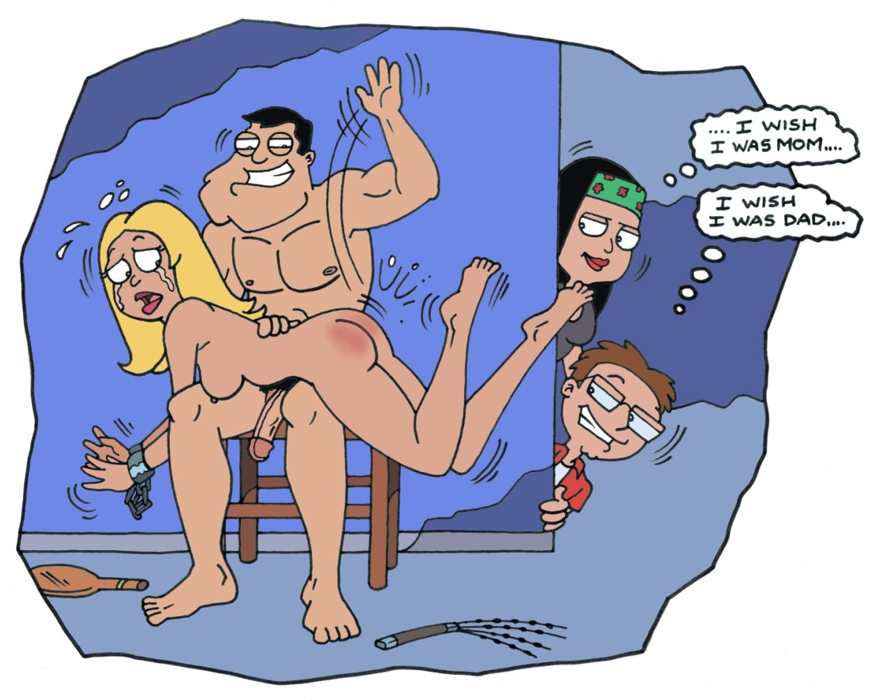 American Dad's Stan spanks Francine while the kids watch and imagine t...